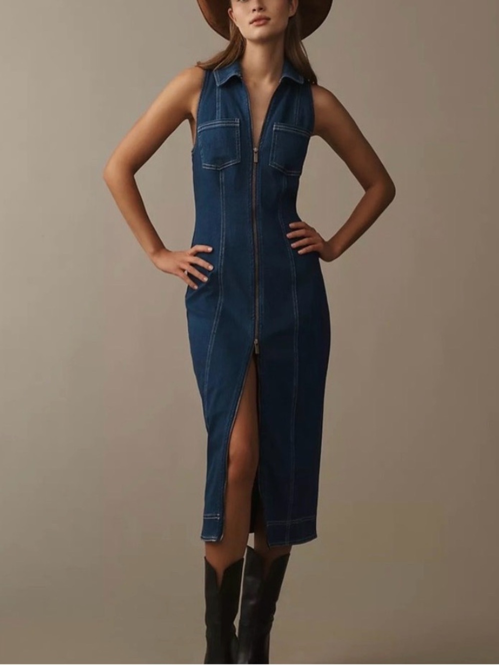 ANTHROPOLOGIE FITTED DENIM PILCRO MIDI DRESS COLOR DENIM DARK  XL NWT